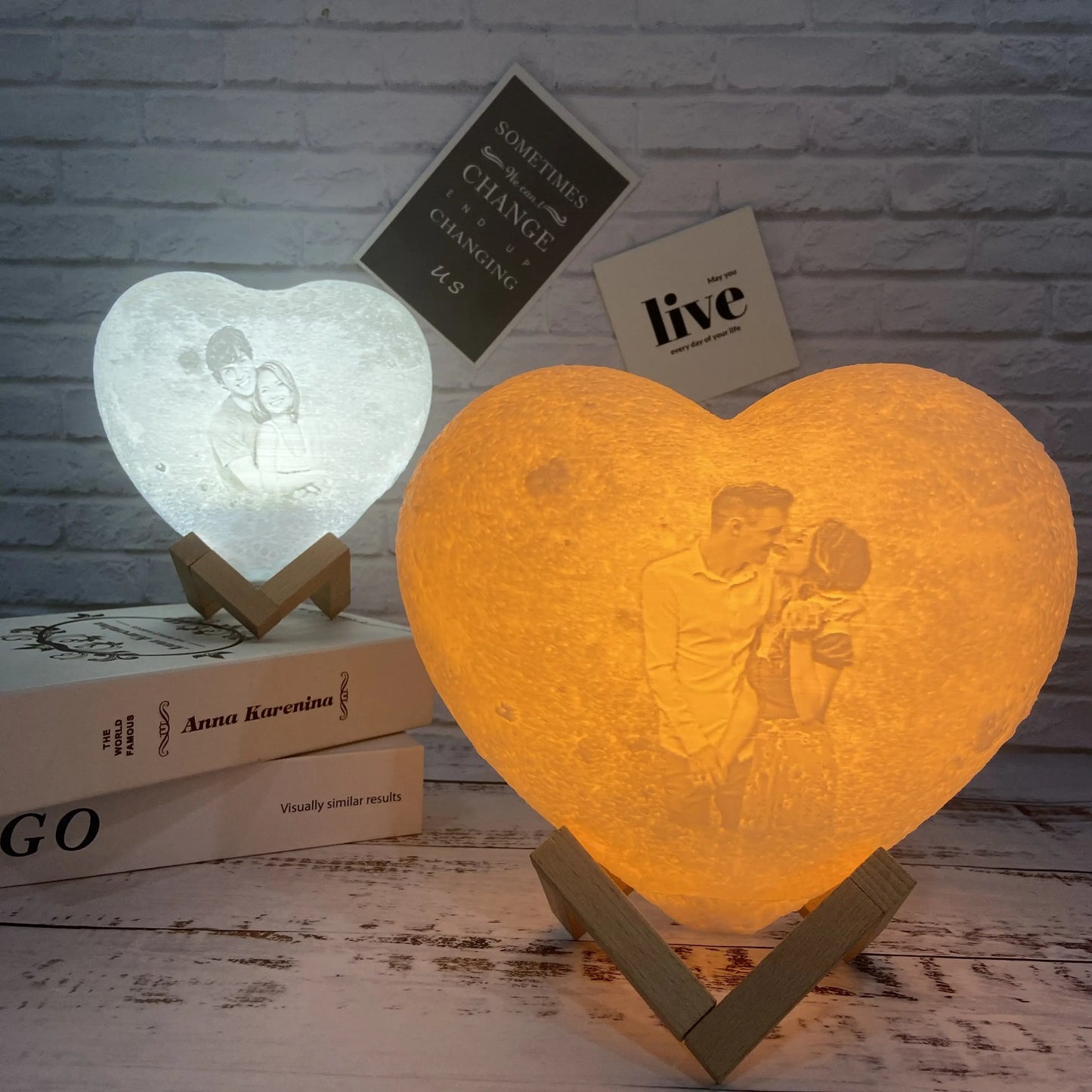 Customized Moon Lamp with Photo Text Heart Shape 3D Moon Night Light