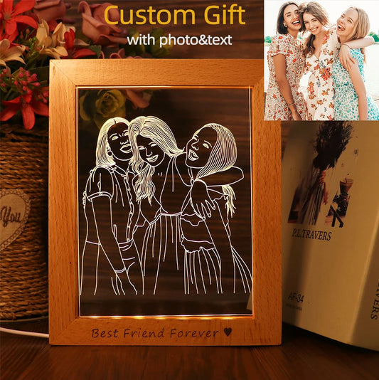 Personalized Custom Photo Night Light USB Wooden Base DIY