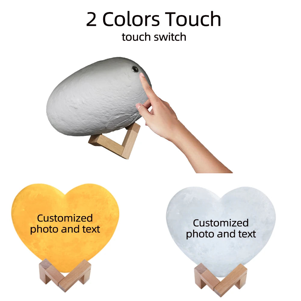 Customized Moon Lamp with Photo Text Heart Shape 3D Moon Night Light