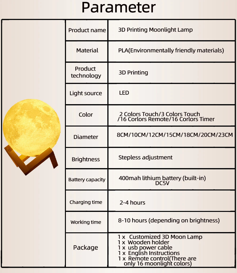 Personalized 3D Moon Lamp - USB Rechargeable