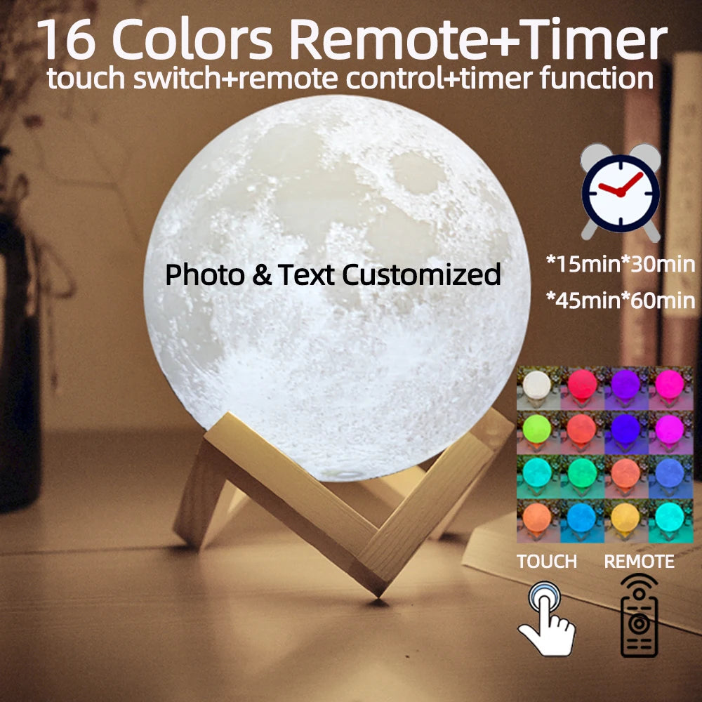 Personalized 3D Moon Lamp - USB Rechargeable