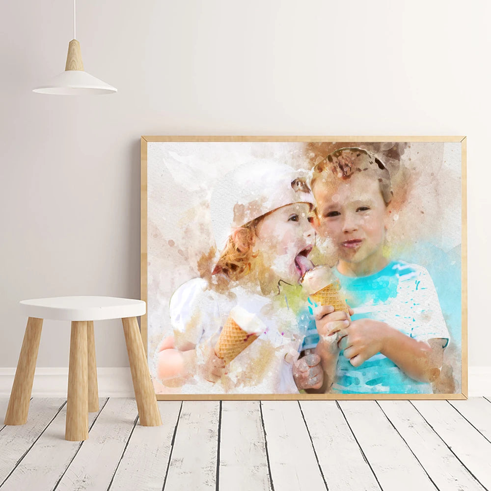 Personalized Custom Water color Canvas Painting Home Wall Art Decor Picture