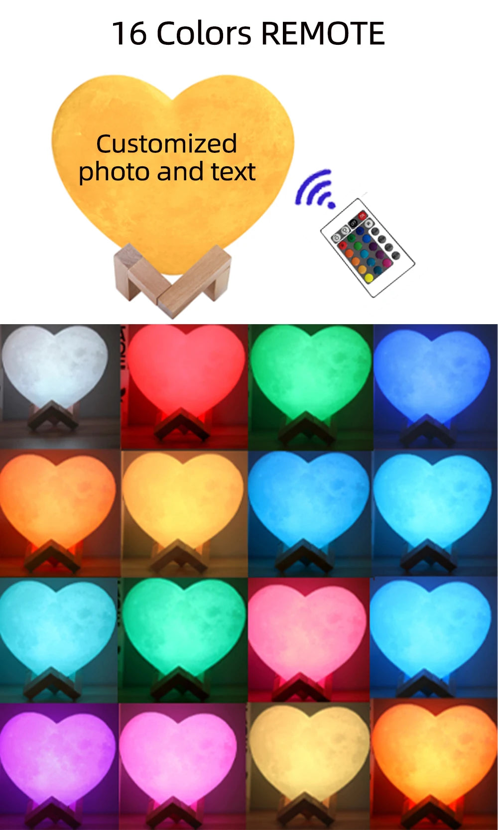 Customized Moon Lamp with Photo Text Heart Shape 3D Moon Night Light