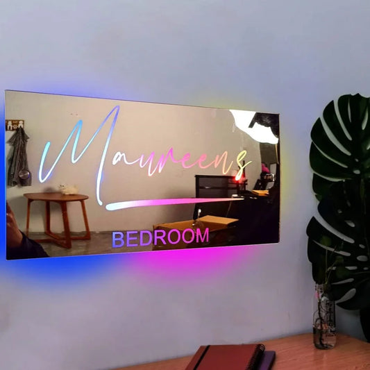 Personalized Name LED Light Up Mirror for Wall Custom Photo