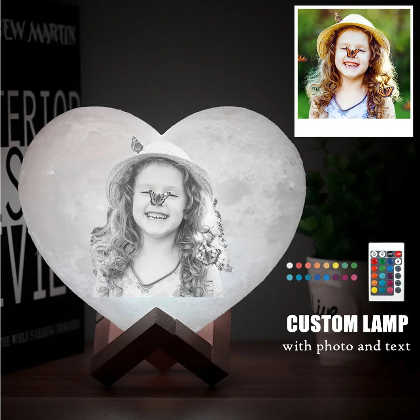 Customized Moon Lamp with Photo Text Heart Shape 3D Moon Night Light