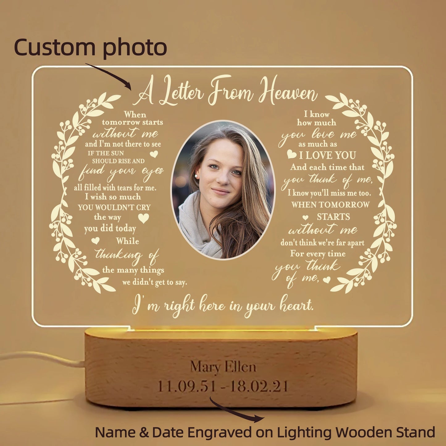 Personalized Unique Light Up Picture Frames with Photo and Text